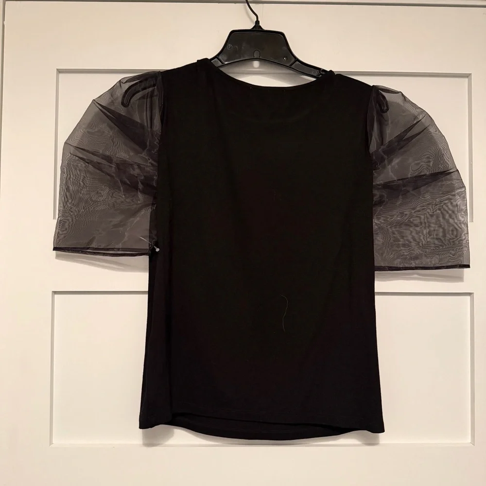 Hyacinth House by Tuckernuck Black Tulle Sleeve Darby Blouse Small 23307